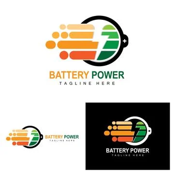 Battery Logo Design, Technology Charging Illustration, Company Brand Vector Stock Illustration