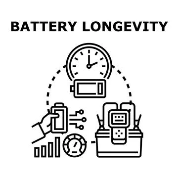 Battery longevity concept illustrating power duration and effective testing Stock Illustration