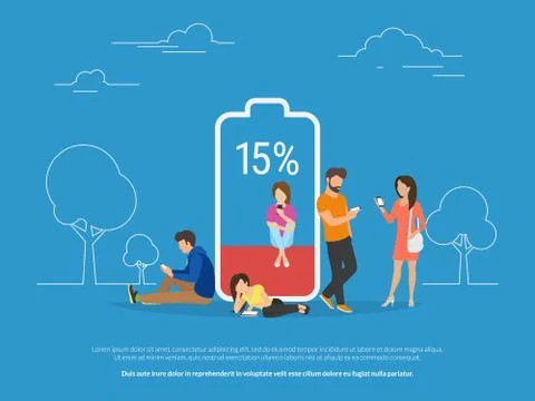 Battery low energy to running in flat cartoon version Stock Illustration