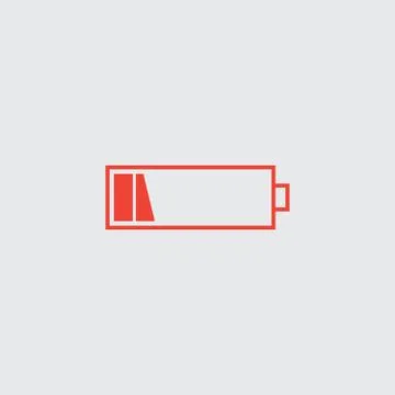 Battery low icon. Red isolated symbol on a white. Jpeg Stock Illustration