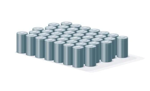 Battery module cell pack with type 4680 tabless cells. Stock Illustration
