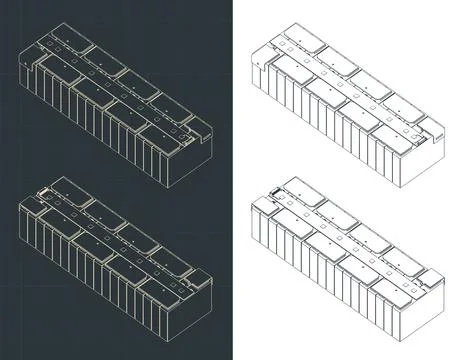 Battery module isometric blueprint Stock Illustration