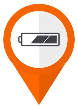 Battery orange pointer vector icon in eps 10 isolated on white background. Stock Illustration