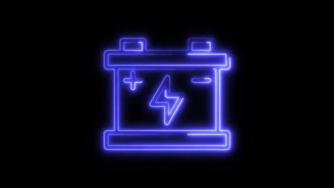 Battery Outline Icon in HD Video Neon Animation  Energy and Power Symbol wi Видео 304375205