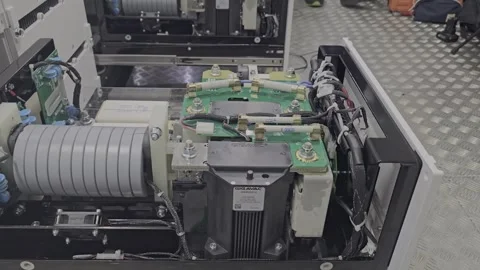 Battery pack drawer is open, showing control system inside Corvus battery Stock Footage 308520401
