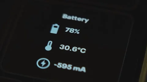 Battery parameters, battery charge, temperature and decrease in battery charge Stockbeeldmateriaal 302828041