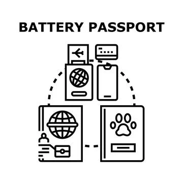 Battery passport concept for identification and data management Stock Illustration