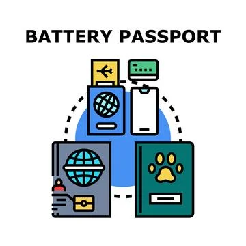 Battery passport concept for identification and data management Stock Illustration
