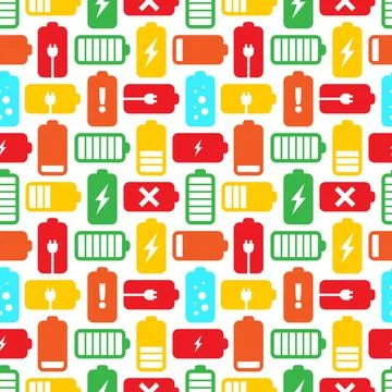Battery pattern. Power charge texture with plus and minus accumulator. Electr Illustrazione stock