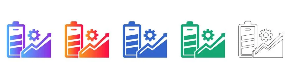 Battery Performance Growth Icon Set Illustrazione stock