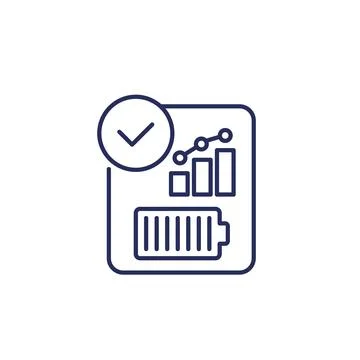 Battery performance line icon on white, vector Stock Illustration