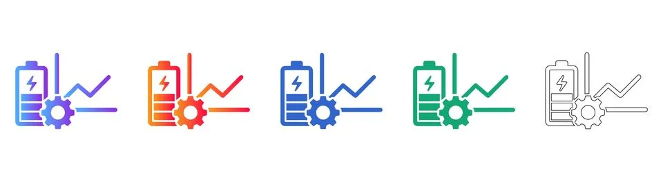 Battery Power Management and Analytics Icons Illustrazione stock