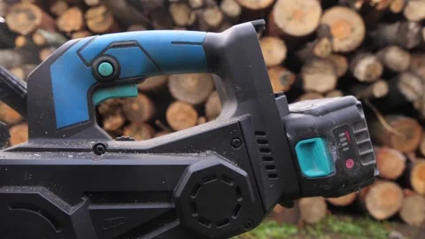 Battery Powered Chainsaw. Battery saw Stock Footage 292271263