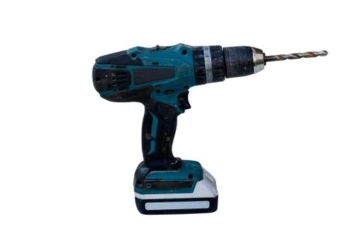 Battery-powered electric drill isolate on white background with clippingpath Stock Photos