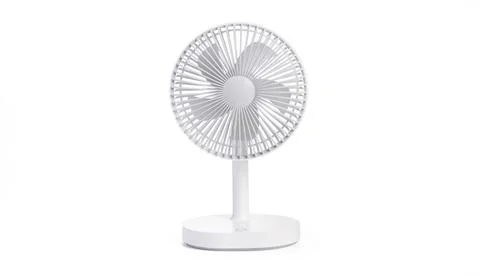 Battery powered white table fan isolated on white background with clipping .. Stock Photos