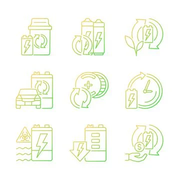 Battery processing gradient linear vector icons set Stock Illustration
