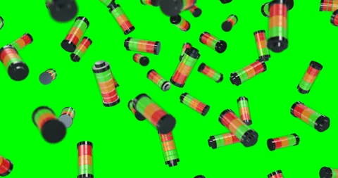 Battery rain falling slow motion 3d animation Video stock 162428845