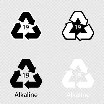 Battery recycling code Alkaline 19 set. Stock Illustration