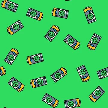 Battery recycling e waste pollution vector seamless pattern Stock Illustration