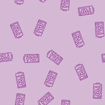Battery recycling e waste pollution line seamless pattern Illustrazione stock