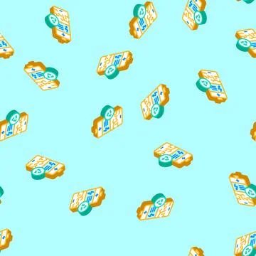 Battery recycling e waste pollution isometric icon seamless pattern Stock Illustration