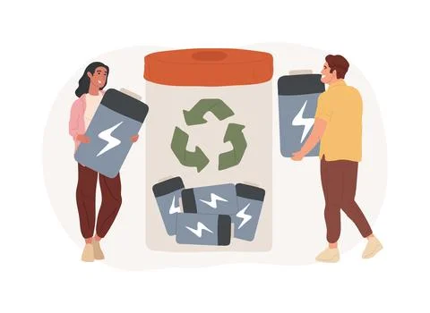 Battery recycling isolated concept vector illustration. Ilustración de archivo