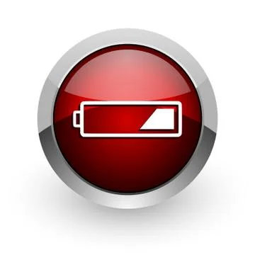 Battery red circle web glossy icon. 스톡 일러스트