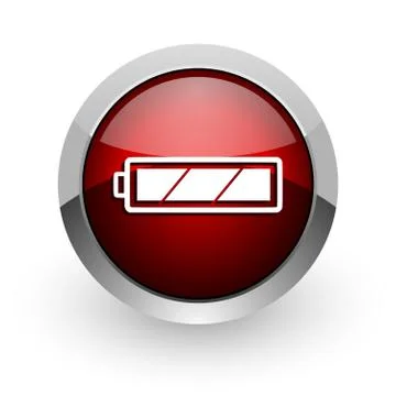 Battery red circle web glossy icon. Stockillustratie