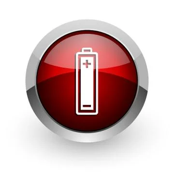 Battery red circle web glossy icon. Stockillustratie
