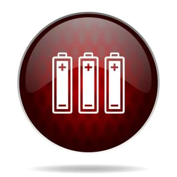 Battery red glossy web icon on white background. Stock Illustration