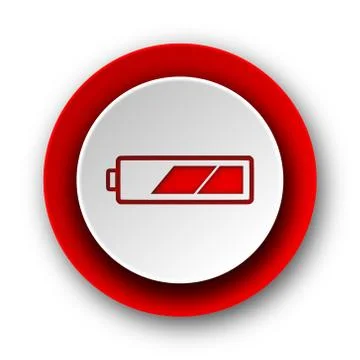 Battery red modern web icon on white background. Illustrazione stock