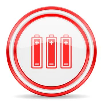 Battery red white glossy web icon Stock Illustration
