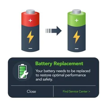 Battery replacement notification UI vector illustration Stock Illustration