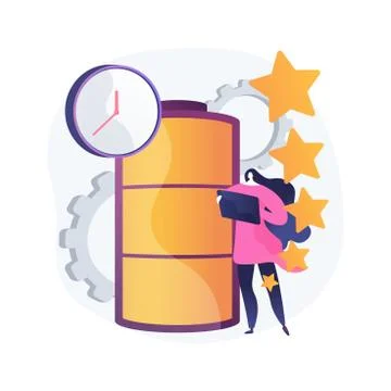Battery runtime abstract concept vector illustration. Illustrazione stock