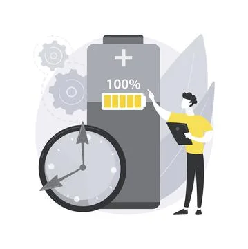 Battery runtime abstract concept vector illustration. Stock Illustration