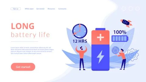Battery runtime concept landing page. Stock Illustration