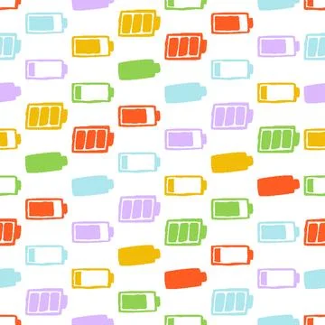 Battery Seamless Pattern. Vector seamless dithering pixel style pattern Stock Illustration