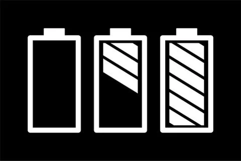 Battery Set On Black Background. Black Flat Style Vector Illustration Stock Illustration