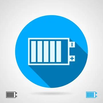 Battery sign flat vector icon Blue round vector icon with white silhouette... Stock Photos