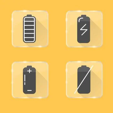Battery silhouette icon set in flat style on transparent button Illustrazione stock