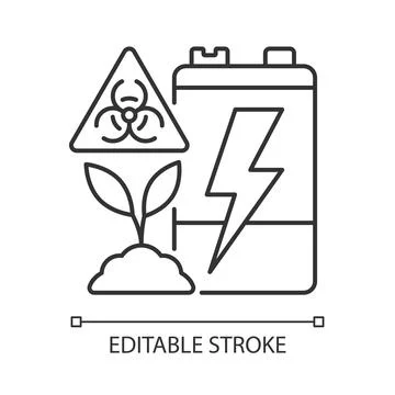 Battery soil contamination threat linear icon 库存插图