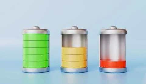 Battery status icon, low power tube, full power tube, medium power tube Illustrazione stock