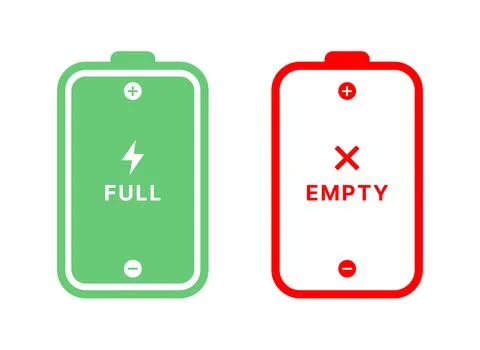 Battery status icon set with full and empty charge Stock Illustration