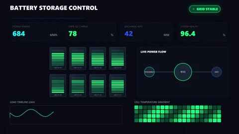 Battery Storage Control Dashboard Interface Animation Stock Footage 342043899