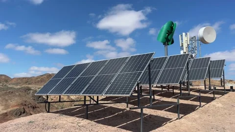 Battery storage power station accompanied by solar and wind. High quality 4k Stock Footage 239297324