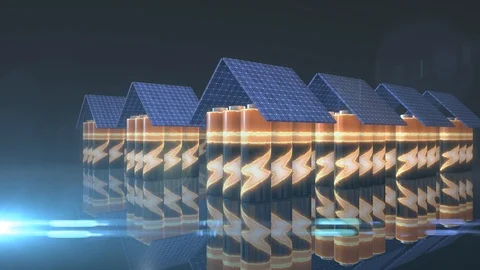 Battery storage for solar power a source of green electricity photovoltaic batte Stock Footage 91368231