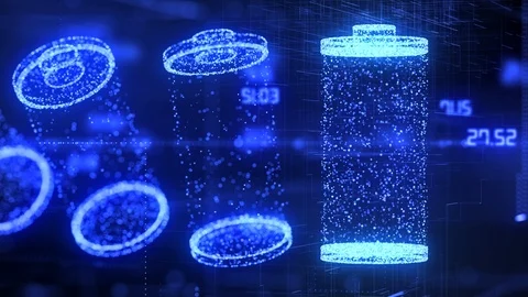 Battery storage technology recharge voltage green power renewable energy Stock Footage 107022122