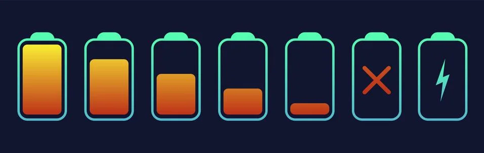 Battery symbol collection different level of charge. Battery charge signs. Ve Stock Illustration