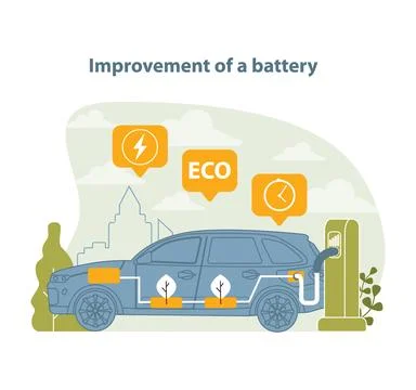 Battery Technology Advancement Illustration. This vector captures the progress. Ilustración de archivo