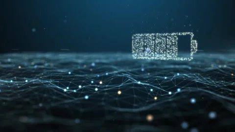 Battery technology energy storage point grid on blue background Stock Footage 289695293